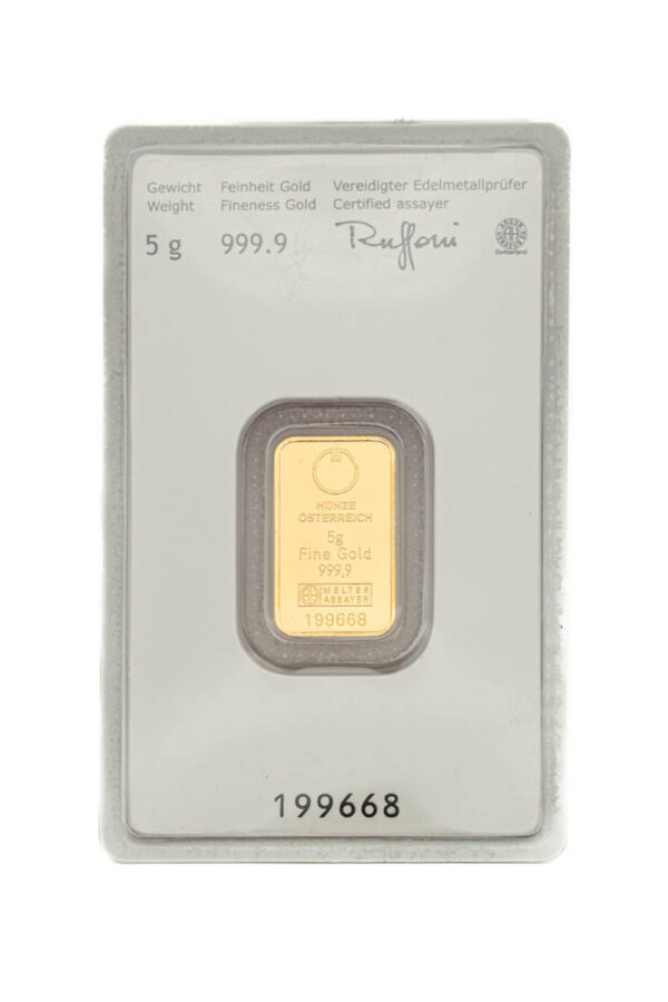 Lingotto Oro puro 999.9 ‰ 5 grammi Kinebar - Münze Österreich - immagine 3